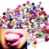 Wholesale 30 Fashion Body Arts L Surgical Steel Mixed Colors Tounge Rings Bars Barbell Piercing Jewelry Tongue Pin