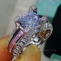 Wholesale Sz Retro kt white gold filled GF pink sapphire Gem Simulated Diamond Engagement Wedding Ring set gift