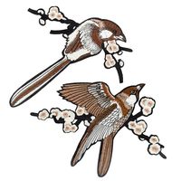 Wholesale 2PCS Magpie Patches for Clothing Bags Iron on Transfer Applique Birds Patch for Jeans Cloth Sofa DIY Sew on Embroidered Stickers