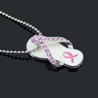 Wholesale Breast Cancer Awareness Pink Ribbon Jewelry Necklace Pink Ribbon Flip Flop Pendant Necklace