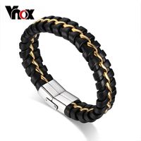 Wholesale Genuine Leather Bracelet For Men Black Color Stainless Steel Wire Bangle Mens Jewelry For Friend New Arrival Christmas party gift