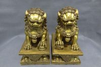 Wholesale 10 quot Chinese Pure Brass FengShui Guard home s Foo Fu Dog Men Lion Statue Pair