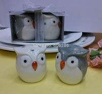 Wholesale Wedding Favors Gifts Gray white Owl Ceramic Salt and Pepper Shakers Event Party Souvenir set sets