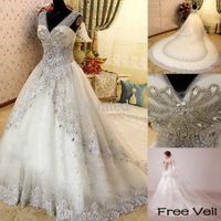 Wholesale Luxury Crystal Zuhair Murad Wedding Dress Lace V Neck Sheer Strap Bridal Gowns Cathedral Train with Petticoat