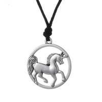 Wholesale Men Silver Plated Unicorn Charm with Black Wax Rope Gothic Unicorn Amulet Necklace