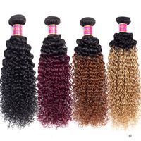 Wholesale Curly Brazilian Virgin Hair Bundles Ombre Color Human Hair Extensions Remy Wefts Burgundy Blonde Color inch