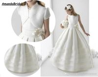 Wholesale Amandabridal Ball Gown White First Communion Dresses For Little Girls With Jacket Satin Flower Girls Dresses Wedding Party