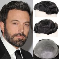 Wholesale Wigs for Men B x10 Thin Skin PU Human Hair Men Toupee Natural Black Mixed Grey Hair Replacement System Inch HairPiece