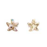 Wholesale Trendy Brand Sea Star Copper Stud Earrings Exquisite Tiny Natural Pearls Gem Jewelry for Girl Party S925 Brincos