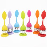 Wholesale Tea Strainer Colors Silicone Infuser Reusable Tea Strainer Sweet Leaf With Drop Tray Novelty Ball Filter Tea Tool EEA849