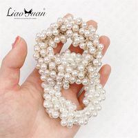 Wholesale Woman Elegant Pearl Hair Ties Beads Girls Scrunchies Rubber Bands Ponytail Holders Hair Accessories Soft Elastic Hair Band Scrunchy D62307