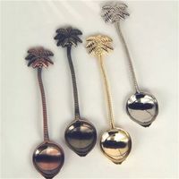 Wholesale Popular Coconut Tree Soup Scoops Metal Colors Coffee Stirring Spoons Home Kitchen Meal Spoon High Quality ht E1