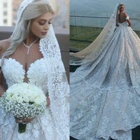 Wholesale Vintage Luxury Off The Shoulder Wedding Dresses Cathedral Train Appliques Beads Backless Plus Size Wedding Dress Bridal gowns