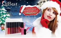 Wholesale QiBest Christmas Limited Edition Lip Gloss Set Matte Liquid Lipstick Set Non stick Cup Liquid Lipstick Christmas Gift DHL free
