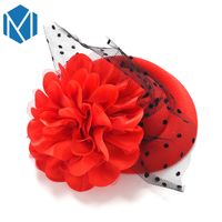 Wholesale Ladies Flower Top Hat Hair Clip Party Cocktail Hat With Rose Dot Veiling Headwear Elegant French Lace Fascinator Cap Hairpins