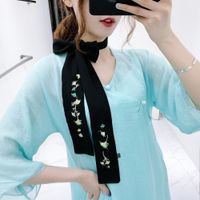 Wholesale Retro style scarves handmade embroidery long skinny scarf bow fashion accessories headband ribbon embroidered silk scarfs