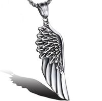Wholesale 316L Surgical Stainless Steel Angel Wing Pendant Necklace Classic Feather Design Black Accent Pendant Jewelry for Women Men Religious Jewel