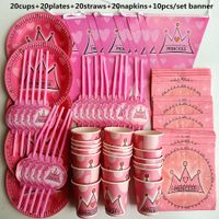Wholesale 70pcs Person Happy Birthday Kids Princess Baby Girl Shower Party Decoration Set Banner Table Cloth Straws Cup Plates Supplies