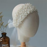 Wholesale Wedding Bridal White Pearls Headband Hairband Yarn Headdress Princess Beads Hair Accessories Jewelry Prom Girl Fashion Headwear Ornament