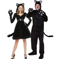 Wholesale Halloween Christmas Cat Girl Costume Women Dress Men Suits Black Cute Cat