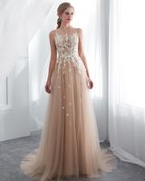 Wholesale Real Photos Designer Country Style Champagne Wedding Dresses Illusion Sleeveless Lace Appliqued Western Bobo Bridal Gowns