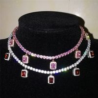 Wholesale Unisex Fashion Men Women Shiny mm CZ Tennis Chain Necklaces with Diamond Pendant Silver Gold Color CZ Men Women Chain Fashion Jewelry