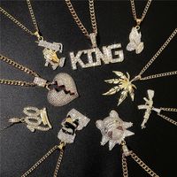 Wholesale Fashion Men Necklace Hip Hop Jewelry Crown Lion Head and Letter Number Pattern Pendant Necklace Rhineston Golden Chains Accessories New