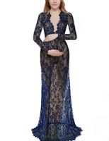 Wholesale A Line Sexy Sheer Lace Long Sleeve Cheap Plus Size Maternity Pregnant Evening Dresses Long Red Black Party Prom Gown Dress
