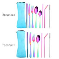 Wholesale 304 Stainless Steel Straw Portable Spoon Fork Chopsticks Metal Straw Cutlery Set Reusable Outdoor Travel Dinnerware with Pack GGA2295