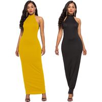 Wholesale 2020 new hot classic hanging neck women s sexy women s solid color backless sleeveless stretch slim dress