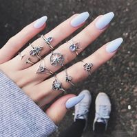 Wholesale Retro Set Silver Gold Boho Mermaid Tail Compass Gemstone Midi Finger Knuckle Rings For Women Lady Jewelry