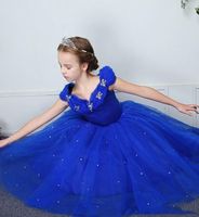 Wholesale Pretty Royal Blue Flower Girls Dresses With Tulle Beaded Long A Line Wedding Guest Dress Zipper Back Pageant Party Gowns Custom Made