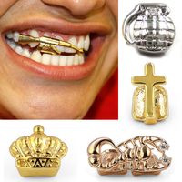 Wholesale New Fashion Gold Teeth Brace Hip Hop Single Teeth Grillz Crown Cross Gun Dental Mouth Fang Grills Tooth Cap Cosplay Party Rapper Jewelry