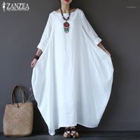 Wholesale Casual Dresses ZANZEA Women s Sundress Vintage Linen Long Dress Female Beach Party Maxi Batwing Sleeve Baggy Vestidos Kaftan Robe1