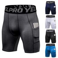 Wholesale Mens Compression Shorts Line Short Tights Skinny Bodybuilding Breathable Man s Bottom Fitness Pocket pants