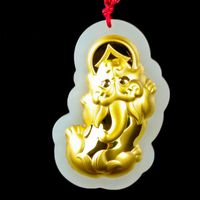 Wholesale Chinese jade fine jewelry Gold jade Pendant Hetian jade pixiu pendant Men and women couple Lucky Amulet zhuanyun necklace