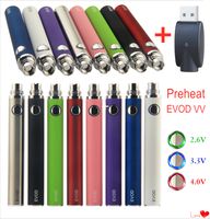Wholesale MOQ EVOD Preheat VV Vaporizer Thread Battery E Cig eGo USB Charger mAh Variable Voltage E Cigarette Vape Pen CE3 CE4 CE5 MT3
