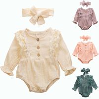 Wholesale Emmababy Newborn Infant Kid Baby Girl Long Sleeve Lace Patchwork Bodysuit Jumpsuit Playsuit Clothes Headband Autumn
