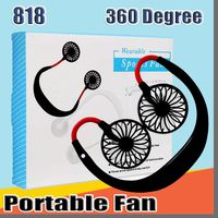 Wholesale 818 Mini Cool Fan Portable USB Rechargeable Fan Neckband Lazy Neck Hanging Dual Cooling Mini Fan for Daily Life with Retail Box
