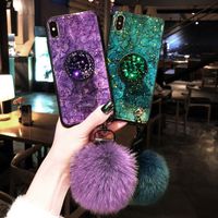 Galaxy S8 Fur Ball Case with Bracelet Luxury Stylish DIY Handmade Fluffy Fuzzy Pompom Plush Hairball Diamond Rhinestone Hand Chain Strap Holder Hard PC Phone Case for Samsung S8