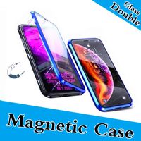 Wholesale Double Glass Magnetic Adsorption Metal Clear Phone Case for iPhone Xs Max XR X Plus Full Cover Aluminum Alloy Frame with Tempered Glass