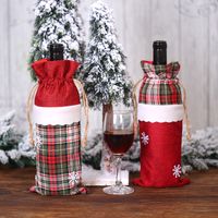 Wholesale Creative Wine Drawstring Pockets Grides Prints Bottle Sleeve Style Beer Bottle Cover Fit Party Christmas Decoration yq