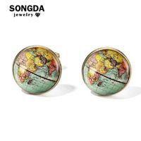 Wholesale SONGDA Vintage Earth World Map Cufflinks Globe Planet Art Photo Crystal Glass Dome Shirt Cuff Links for Men Personalized Gemelos