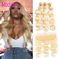 Wholesale 613 Bundles With Lace Frontal Brazilian Body Wave Bundles With Closure Modoll Platinum Honey Blonde Remy Human Bundle Hair