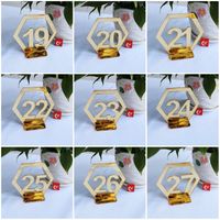 Wholesale Hexagon Shaped Table Number Sign Acrylic Golen Color Seat Card Hollow Out Place Holders Of Weding Party Tables Decorations xt E1