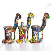 Wholesale Silicone Hookahs Water Transfer Printing Pipe Rig Unbreakable Dab With Titanium Nail Stainless Steel Dabber Jar Container