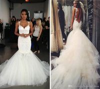 Wholesale Sexy Tulle Bridal Gowns Tiered Applique Vestido Lace Draped Custom Made Best Sale Stunning Romantic Mermaid Wedding Dress New Backless