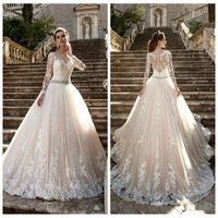 Wholesale Lace Appliques A Line Modest Wedding Dresses Customized Long Bridal Gowns European Fashion Vestidos De Marriage Customized