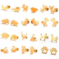 Wholesale 2019 new fashion cute minimalist animal golden color stainless steel stud earrings for women girl ear ornaments jewelry gifts