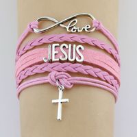 Wholesale 10PC Infinity Love JESUS Cross Charm Bracelets Religious Faith Leather Wrap Rope men bracelets bangles for women Jewelry